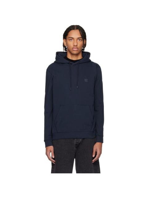 Navy Cotton Terry Logo-Patch Hoodie