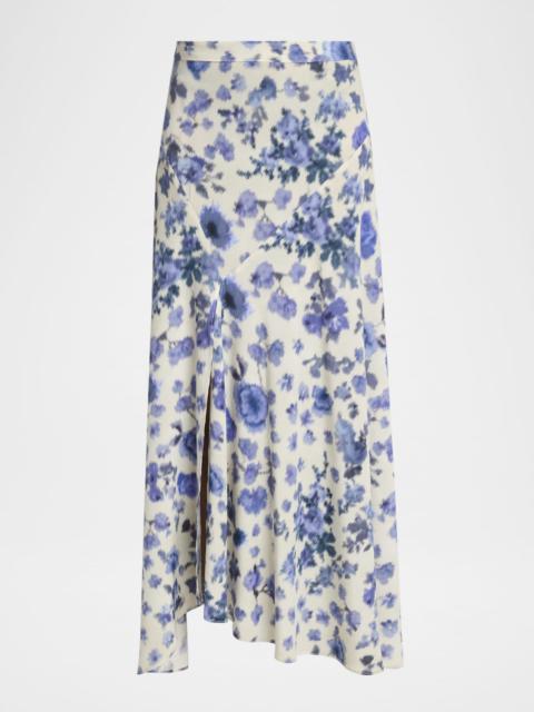 Sakura Blur Floral Slit Midi Skirt