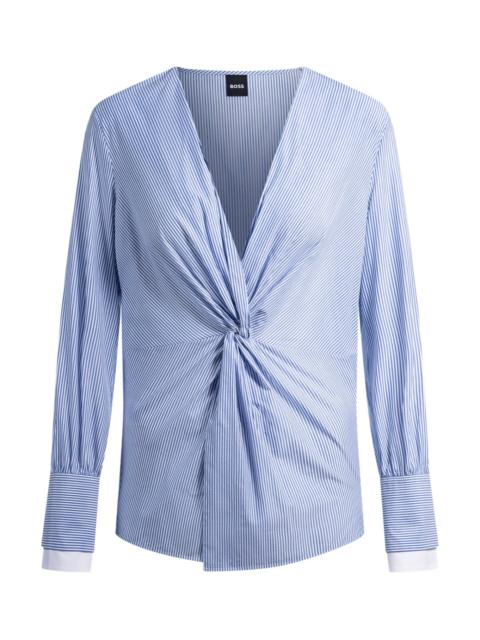TWIST-FRONT SLIM-FIT BLOUSE IN STRIPED COTTON