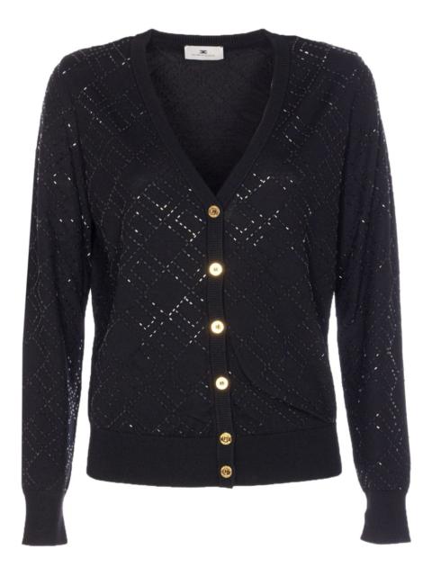 bead-embellished diamond-pattern cardigan