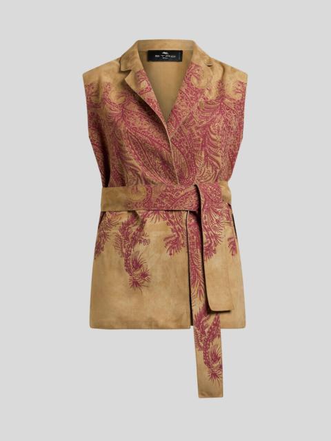SUEDE WAISTCOAT WITH PLACED PRINT