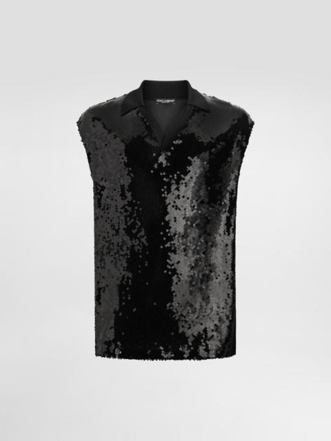 Sleeveless polo with sequins