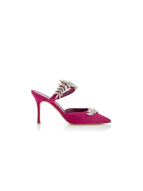 Fuchsia Satin Crystal Embellished Mules