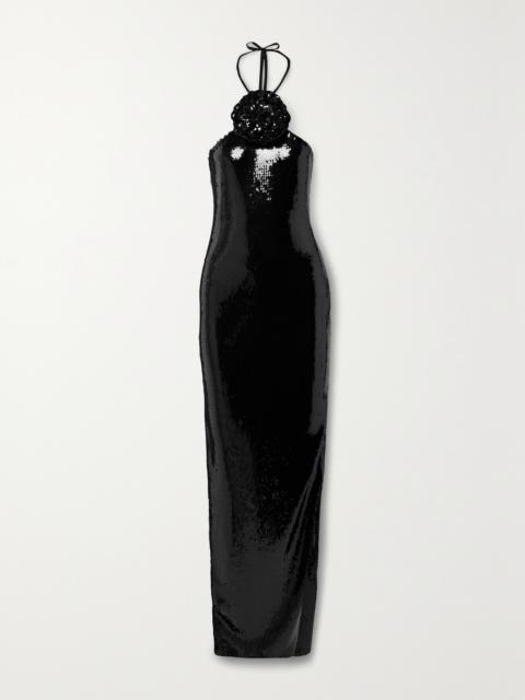 Embellished Sequined Tulle Halterneck Gown