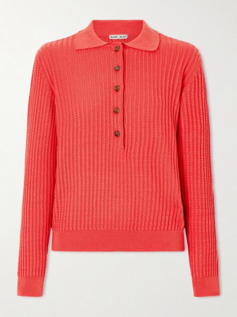 Alegria Cable-knit Cotton And Silk-blend Polo Sweater