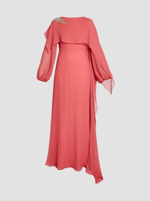 EMBELLISHED SILK CREPONNE LONG SLEEVE GOWN