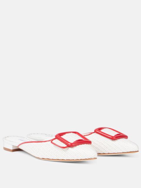 Maysale leather-trimmed raffia mules
