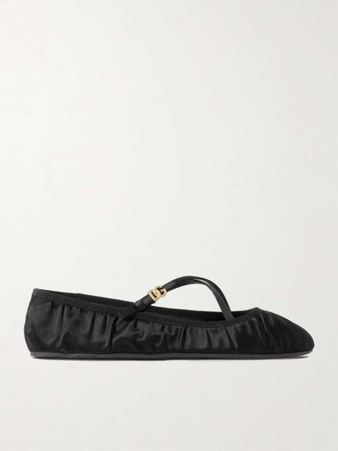 Gathered satin Mary Jane ballet flats Black