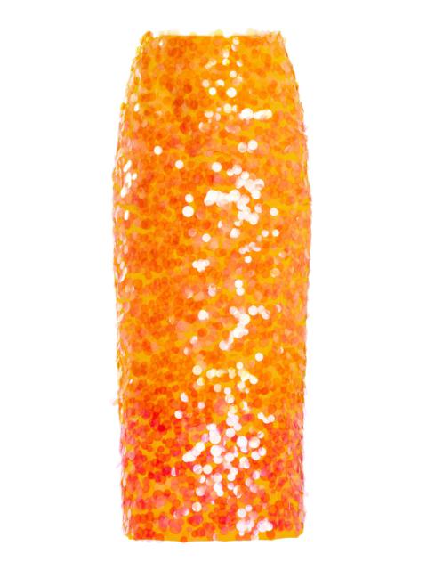 Paillette-Embellished Midi Skirt orange