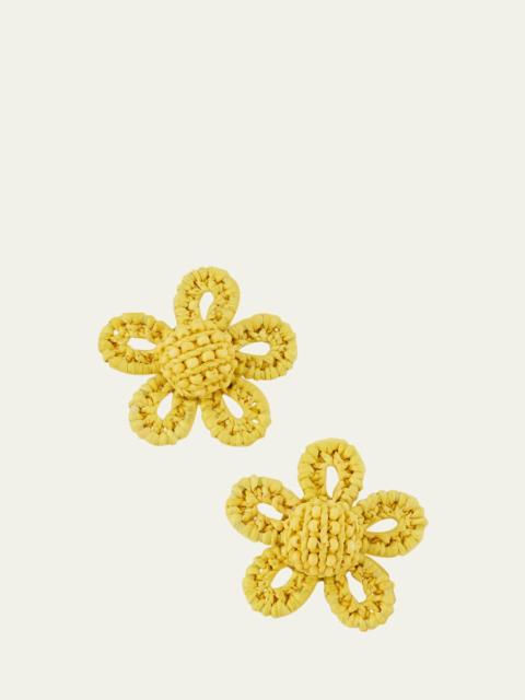 Small Woven Raffia Flower Earrings