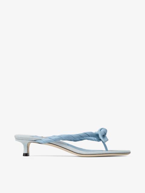 Liss 35
Riviera Blue Mix Soft Glove Leather and Flecked Canvas Mule Sandals with Nappa Leather Bow