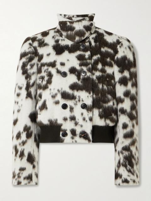 Cow-print wool-blend double-breasted jacket Leopard print