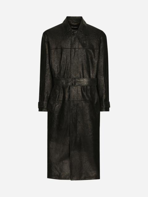 Leather trench coat with belt
