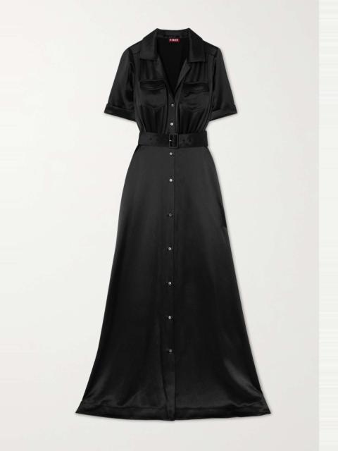 Millie belted satin maxi shirt dress
