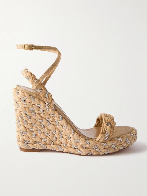 Costiera 120 crystal-embellished cord-trimmed raffia platorm wedge sandals Neutral