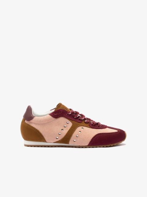 Stella Sneaker In Tulip, Russet and Wine Suede and Silver Metallic Leather