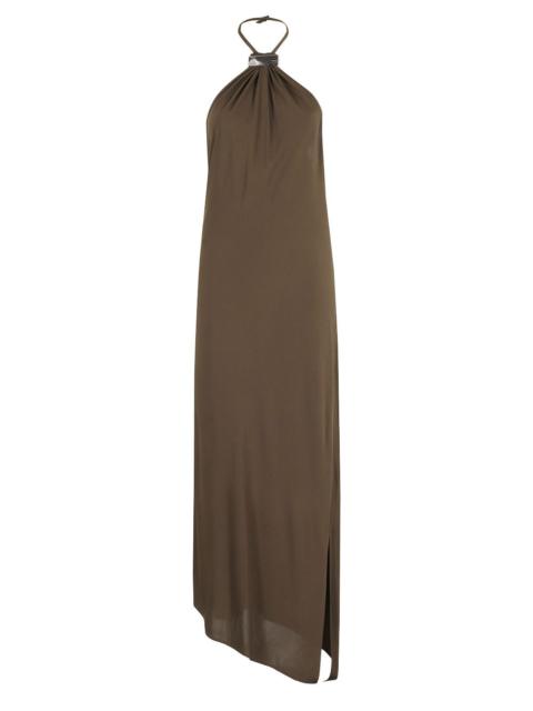 halter-neck asymmetrical midi dress