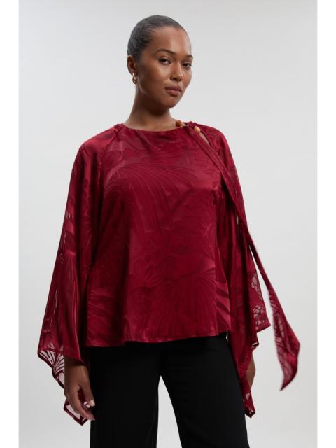 Plus Size Devoure Flared Sleeve Woven Blouse With Trim Detail
