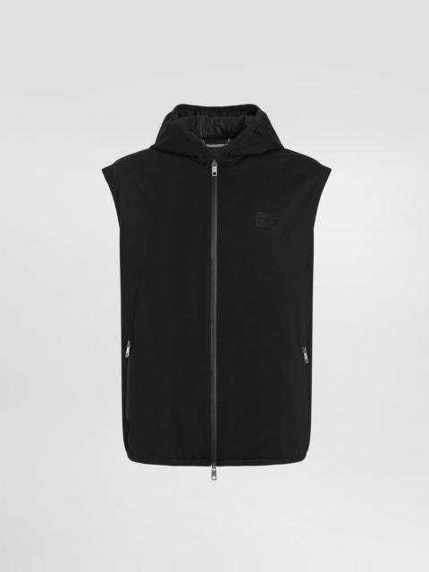 Technical fabric vest with hood