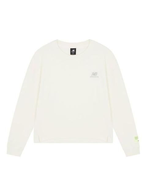 (WMNS) New Balance Embroidery Logo Knitting Round-neck Sweateshirt White AWT21307-IV