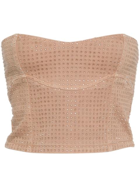crustal-embellished strapless top