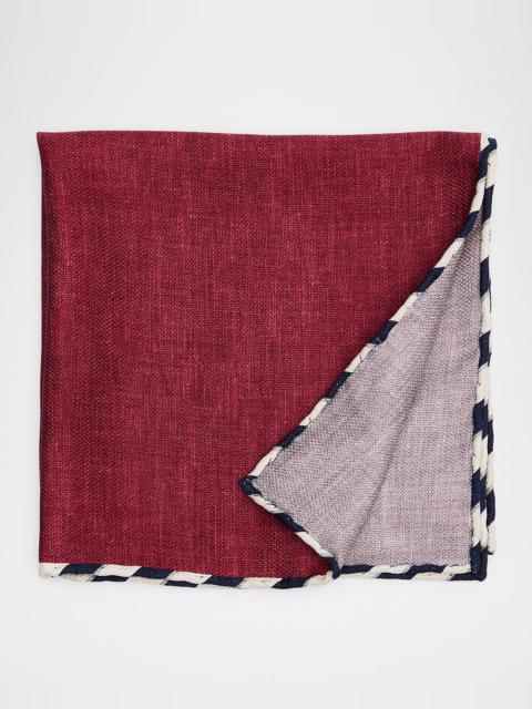 Men's Double-Face Stripe-Trim Silk Pocket Square