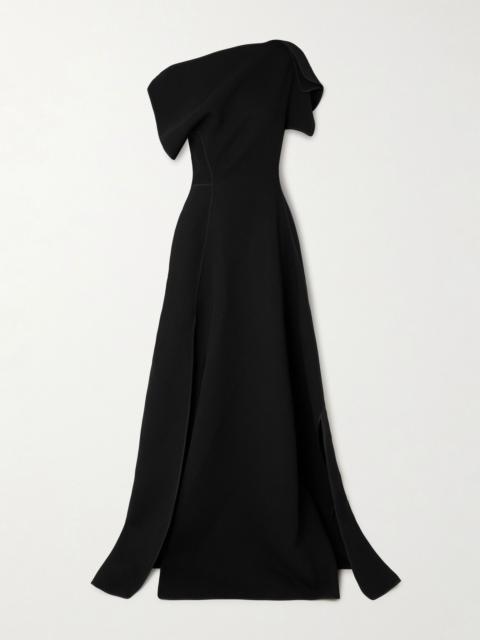 Synergy off-the-shoulder draped crepe gown Black