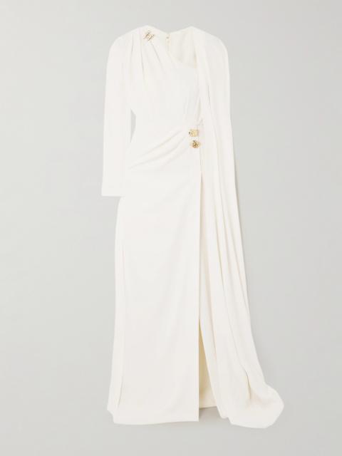 Asymmetric Cape-effect Embellished Cady Gown