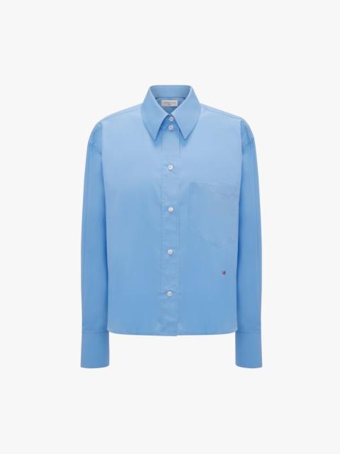 Cropped Long Sleeve Shirt In Oxford Blue