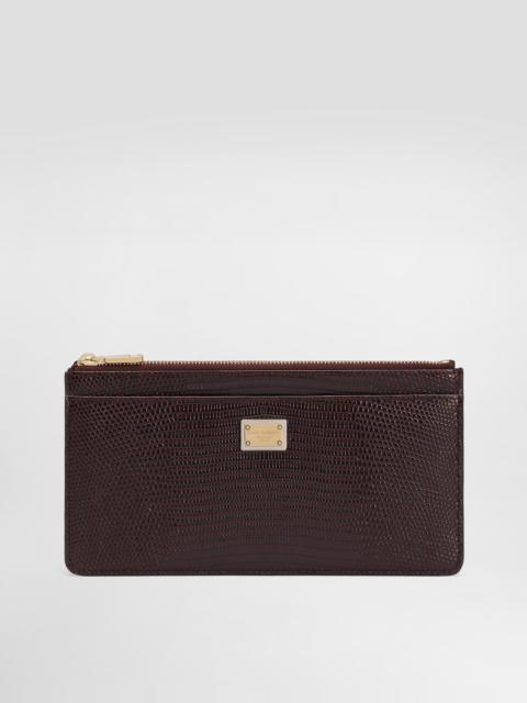 Iguana-print leather card holder