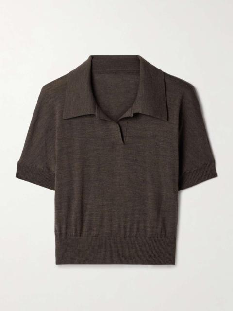 Morgane cropped wool-blend polo top Dark brown