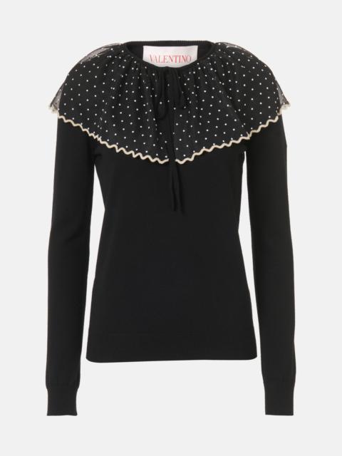 Tulle-trimmed wool sweater