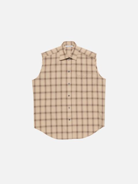 Check button-up vest - Beige Multi