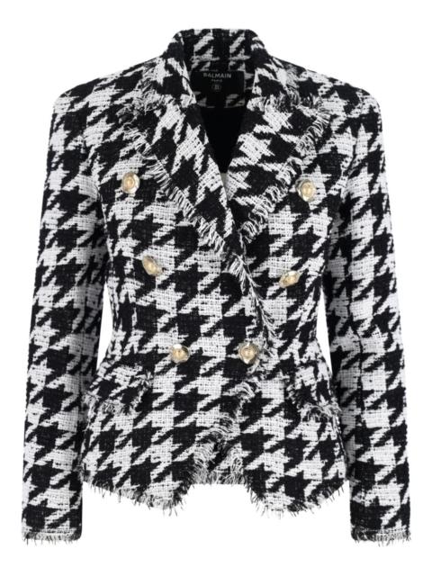 houndstooth-pattern fringed blazer