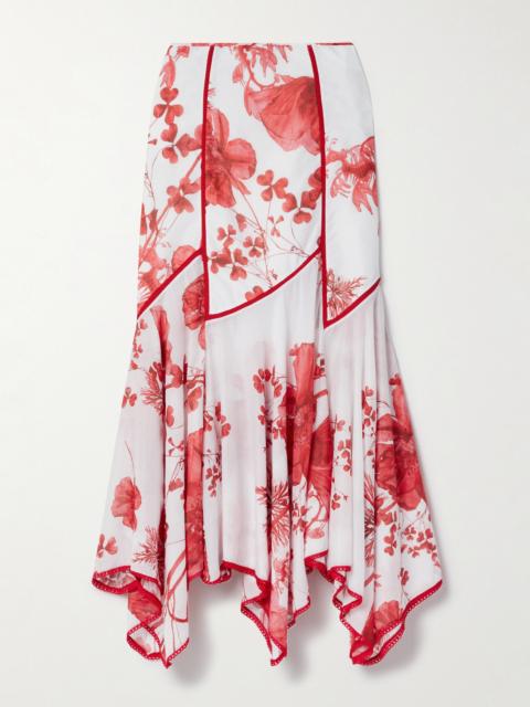 Nopy Asymmetric Scalloped Floral-print Cotton-blend Skirt