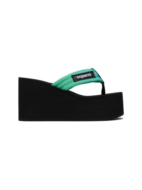 Black & Green Wedge Heeled Sandals