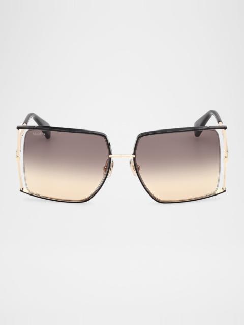 Rectangle Logo Engraved Metal Sunglasses