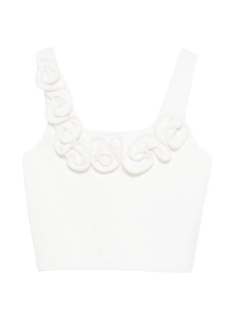 floral-appliqué top