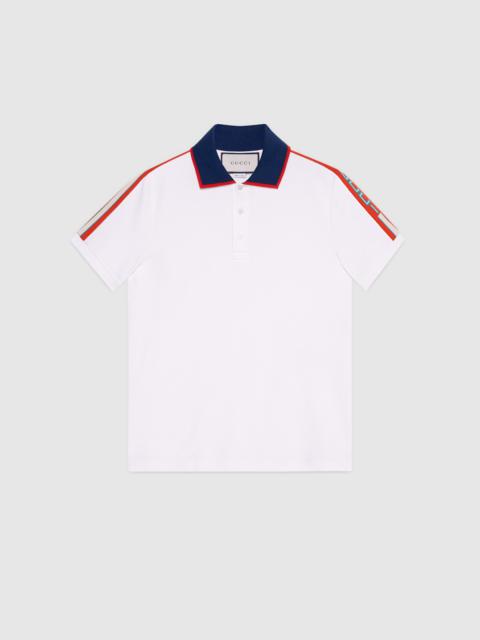 Cotton polo with Gucci stripe