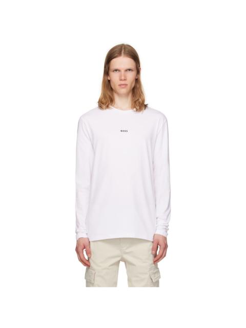 White Long-Sleeved Stretch Cotton Logo Print T-shirt