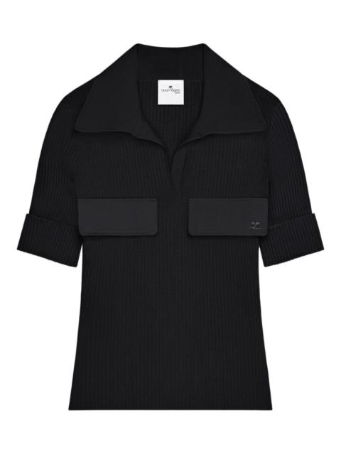 flap-pocket ribbed T-shirt