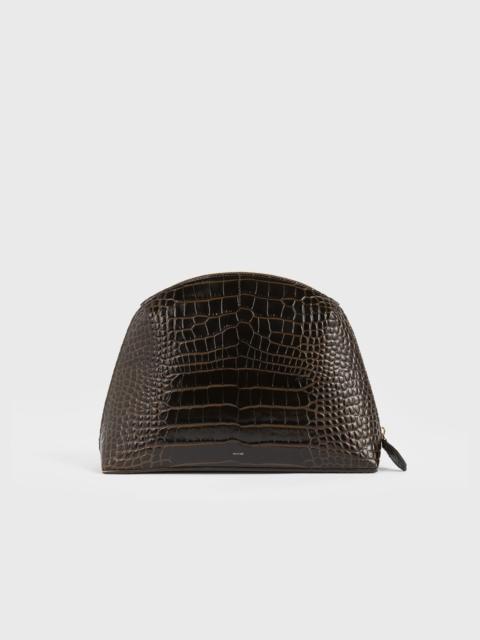 Medium croco-embossed day pouch dark brown