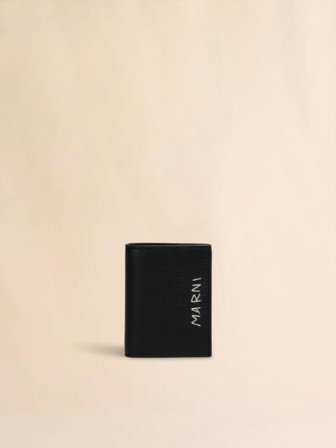 BLACK LEATHER BIFOLD WALLET WITH MARNI MENDING EMBROIDERY