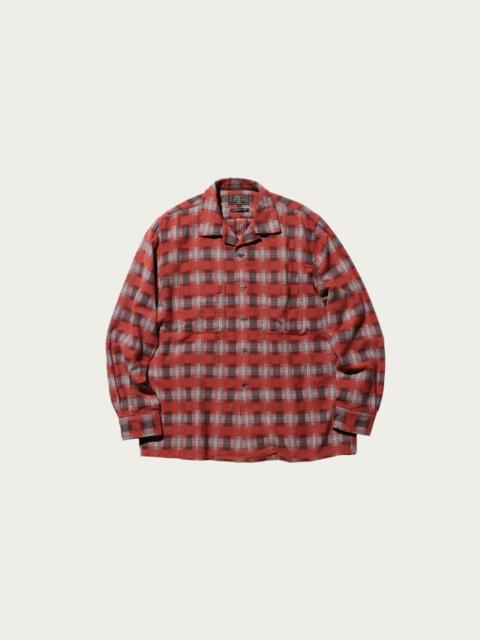 Open Collar Brushed Satin Plaid - Red