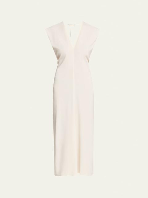 Plunge-Neck Draped Maxi Dress