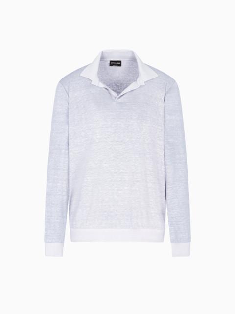 LONG-SLEEVED POLO SHIRT IN LINEN JERSEY