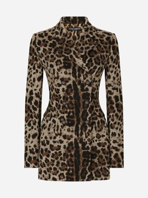 Double-breasted wool Turlington jacket with jacquard leopard design