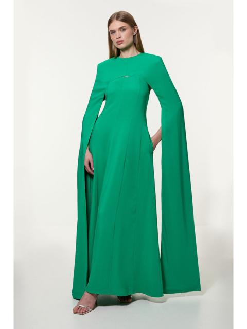 Premium Bonded Viscose Crepe Detachable Cape Woven Maxi Dress