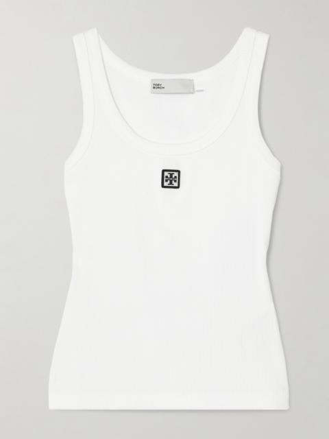 Embellished Appliquéd Ribbed Cotton-jersey Tank