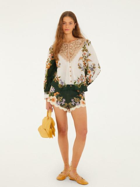 Green Berry Garden Beaded Buckle Twill Shorts